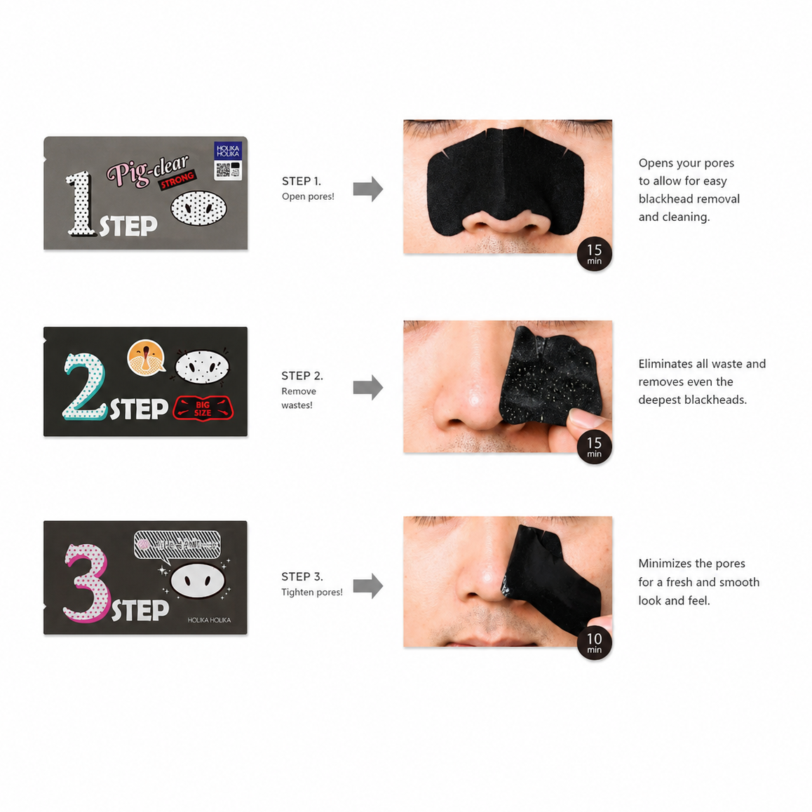 Holika Holika Pig Clear Blackhead 3 Step Kit Strong