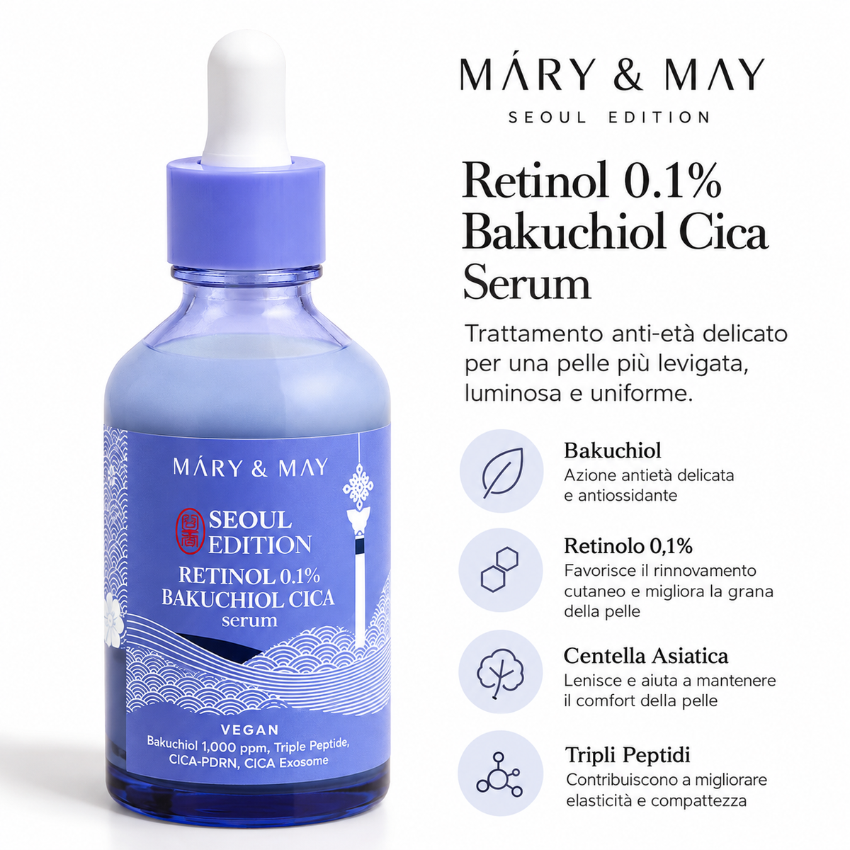 Mary&May - Seoul Edition Vegan Retinol 0.1% Bakuchiol Cica Serum, 80ml